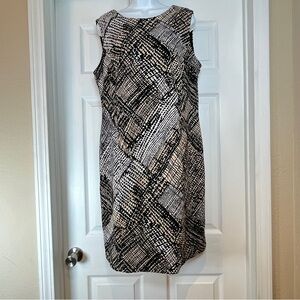 Jones Wear‎ Womens Abstract Black White Tan Sleeveless Zip Sheath Dress Size 16